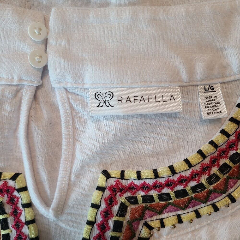 RAFAELLA White Slub Cotton Embroidered Tank Top L Boho Tribal Ethnic Beaded - Picture 5 of 7